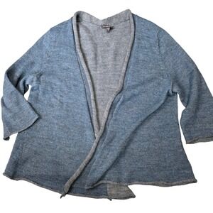 EILEEN FISHER Petite‎ Large Alpaca blend  Blue Knit Open Front Cardigan Sweater